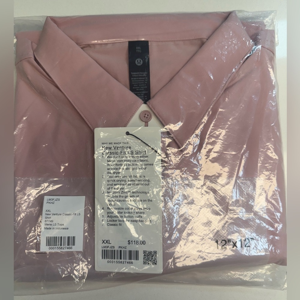 LULULEMON *NWT* New Venture Updated Classic-Fit Long-Sleeve Shirt Pink Haze XXL